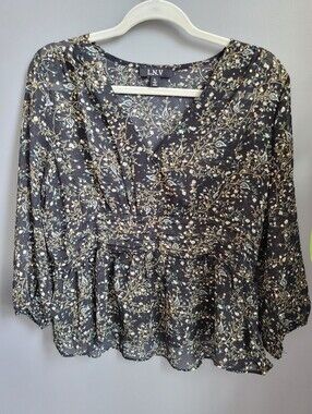 LNV Sheer Floral Poplum Top, Like New
